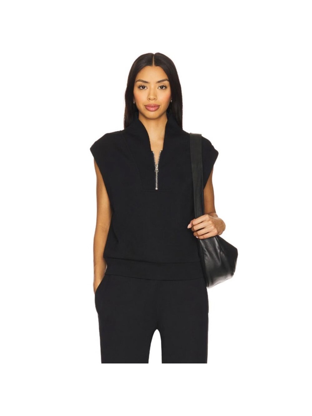 Varley Womens Loretta Half Zip Vest Sweatshirt Small Black Sleeveless size L
